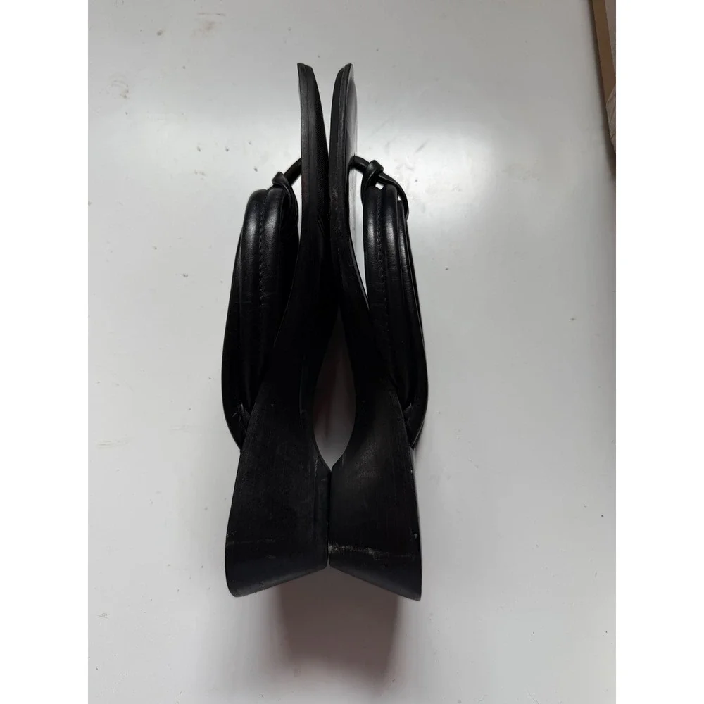 APOSTROPHE Becca Black Leather Wedge Sandals Padded Thong Slides Mens 6M Brazil